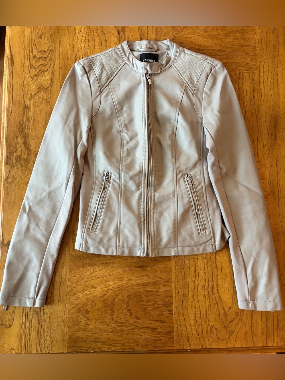 Express Taupe Faux Leather Motorcycle Jacket